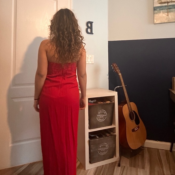 90s VINTAGE SUSAN ROSELLI FOR VIJACK RED TUBE TOP SLIT DRESS FORMAL PARTY - Picture 6 of 9